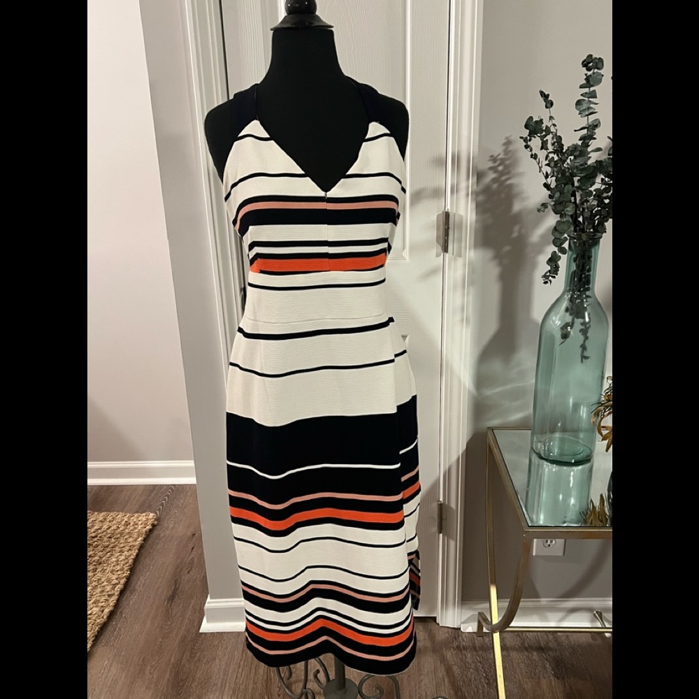 Adriana Papell womens striped summer dress white navy and orange size XL